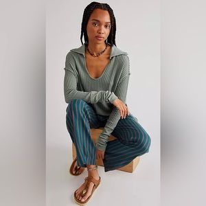Free People Raymond Waffle Knit Thermal Polo Top - Sz. XS